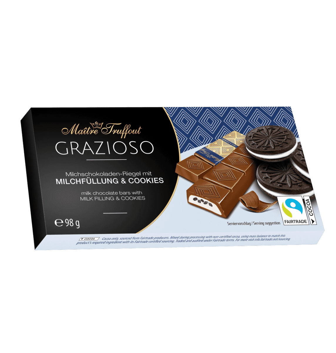 Chocolade met crème & cookies vulling - Melkchocolade - 98 gram